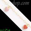 14K Gold Enamel Hearts Charm Anklet 10"