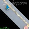 14K Gold Enamel Hearts Charm Anklet 10"