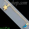 14K Gold Enamel Flower Star Moon Clover Charm Anklet 10"