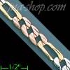 14K Gold Assorted Link 3Color Chain 8" 6mm