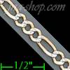 14K Gold Figaro 3+1 Larga White Pave Chain 24" 3.7mm