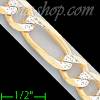 14K Gold Figaro 3+1 White Pave Chain 24" 8.5mm