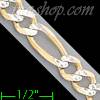 14K Gold Figaro 3+1 White Pave Chain 24" 6mm