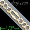 14K Gold Stamped Figaro 3+1 White Pave Chain 20" 4.7mm