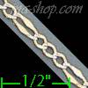 14K Gold Stamped Figaro 3+1 White Pave Chain 7" 2.9mm