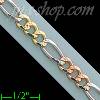 14K Gold Figaro 3+1 3Color Chain 8" 4.8mm