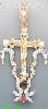 14K Gold Cross Crucifix w/Snakes CZ Charm Pendant