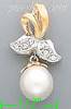 14K Gold Leaves w/Pearl CZ Charm Pendant