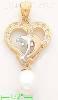 14K Gold Heart w/Dolphins & Dangling Pearl CZ Charm Pendant