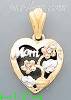 14K Gold Heart w/Mom and Flowers CZ Charm Pendant