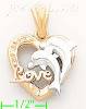 14K Gold Love Heart w/Dolphin CZ Charm Pendant