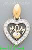 14K Gold Mom Heart CZ Charm Pendant