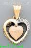 14K Gold Heart w/Dangling Mom Heart CZ Charm Pendant