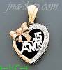 14K Gold 15 Años Heart w/Bow CZ Charm Pendant