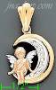 14K Gold Moon w/Cupid CZ Charm Pendant