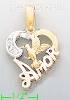 14K Gold Amor Heart w/Hummingbird CZ Charm Pendant