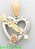 14K Gold Amor Heart w/Rose & Arrow CZ Charm Pendant