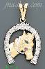 14K Gold Horseshoe w/Horse CZ Charm Pendant
