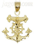 14K Gold Crucifix Cross Anchor Diamond-Cut Charm Pendant