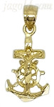 14K Gold Crucifix Cross Anchor Diamond-Cut Charm Pendant