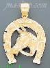 14K Gold Horseshoe w/Horse Head Dia-Cut Charm Pendant