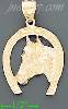 14K Gold Horseshoe w/Horse Head Dia-Cut Charm Pendant