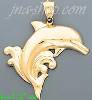 14K Gold Jumping Dolphin Dia-Cut Charm Pendant