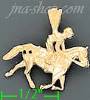 14K Gold Jockey Racing Horse Dia-Cut Charm Pendant