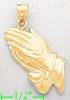 14K Gold Hands Praying Dia-Cut Charm Pendant