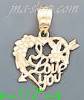 14K Gold I Love You Heart w/Arrow & Flowers Dia-Cut Charm Pendan