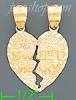 14K Gold 2-piece Split Heart Sweet Heart Dia-Cut Charm Pendant