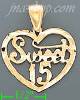 14K Gold Sweet 15 Heart Dia-Cut Charm Pendant