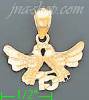 14K Gold Kissing Doves 15 Años Dia-Cut Charm Pendant