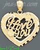 14K Gold I Love You Heart w/Flowers Dia-Cut Charm Pendant