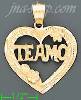 14K Gold Te Amo Heart w/Flowers Dia-Cut Charm Pendant