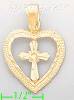 14K Gold Cross in Heart Dia-Cut Charm Pendant