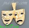 14K Gold Comedy & Tragedy Masks Dia-Cut Charm Pendant