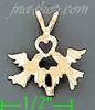 14K Gold Doves Holding Heart Dia-Cut Charm Pendant