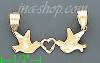 14K Gold Doves Holding Heart Dia-Cut Charm Pendant