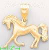 14K Gold Prancing Animal Sand Polished Dia-Cut Charm Pendant