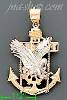 14K Gold Striking Eagle Anchor 3Color Dia-Cut Charm Pendant