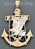 14K Gold Striking Eagle Anchor 3Color Dia-Cut Charm Pendant