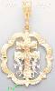 14K Gold Caravaca Cross Religious 3Color Dia-Cut Charm Pendant