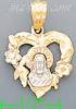 14K Gold Jesus Heart w/Flowers Religious 3Color Dia-Cut Charm Pe