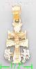 14K Gold Caravaca Cross Religious 3Color Dia-Cut Charm Pendant