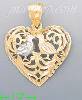 14K Gold 2 Birds Kissing Filigree Heart 3Color Dia-Cut Charm Pen