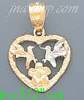 14K Gold Hummingbirds Heart w/Flower 3Color Dia-Cut Charm Pendan