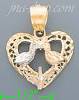 14K Gold Heart w/Birds Kissing 3Color Dia-Cut Charm Pendant