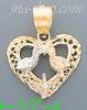 14K Gold Heart w/Birds Kissing 3Color Dia-Cut Charm Pendant