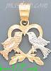 14K Gold Heart w/Birds Kissing 3Color Dia-Cut Charm Pendant